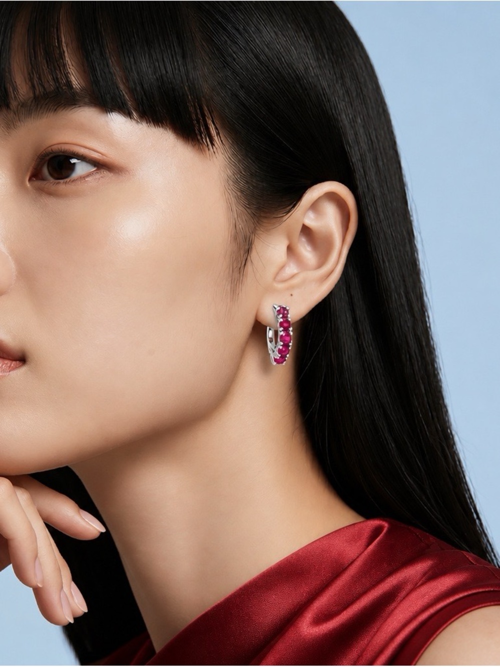 Genuine Ruby Hoop Earrings set in rhodium over 925 Sterling Silver. Brand new!